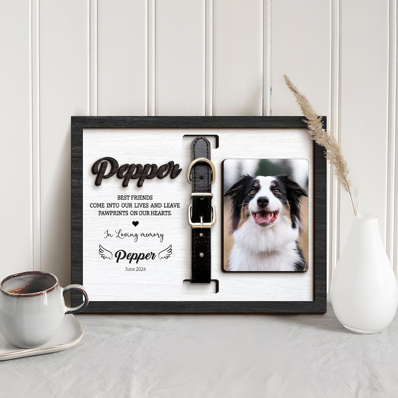 Personalized Dog Memorial Wood Frame With Collar Holder, Memorial Pet Collar Sign With Photo, Dog Memorial Gifts, Dog Sympathy Gift - Etsy